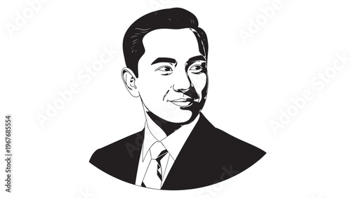 Black and White Portrait of a Man in Formal Attire with Confident Expression.