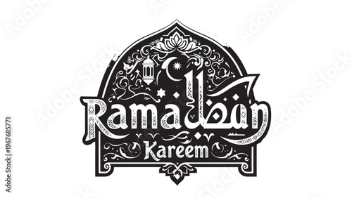 Decorative Ramadan Kareem Greeting with Traditional Islamic Design Elements.