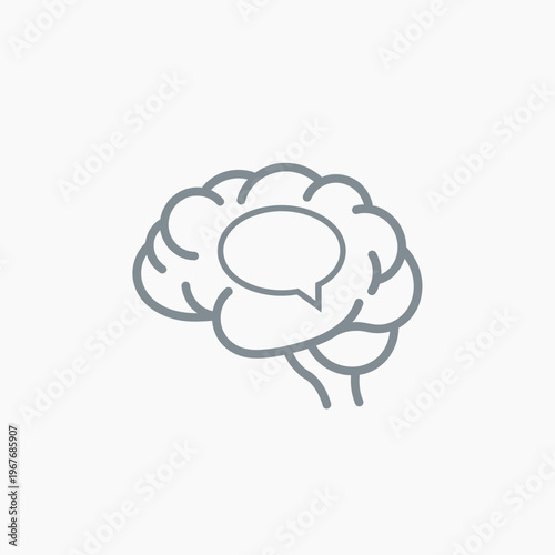 Brain with speech bubble icon.