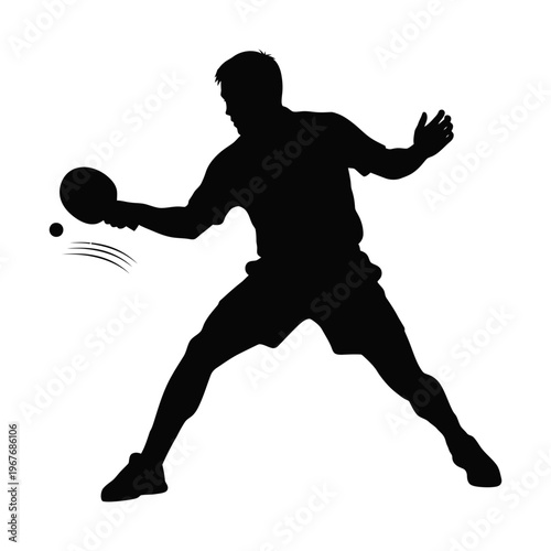 Table Tennis Player Silhouette Ping Pong Sport Athlete Action Vector Illustration