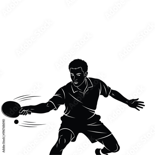 Table Tennis Player Silhouette Isolated, Ping Pong Sport Athlete Vector Illustration