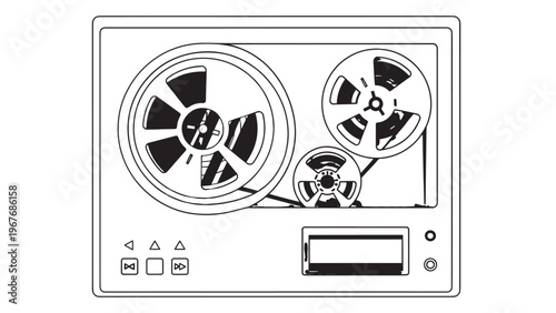 Vintage Reel-to-Reel Tape Recorder with Control Panel and Spools.