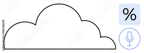 Cloud technology, data storage, voice recognition, digital analysis, future tech, communication tools. Cloud shape with percentage and microphone icons. Cloud technology and data storage concept