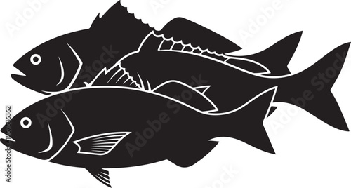 Black and white illustration of two fish swimming together peacefully