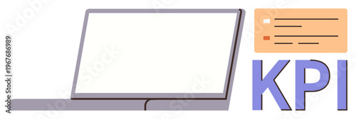 Business strategy, data analysis, performance measurement, digital marketing, corporate goals, productivity tools. Open laptop with KPI chart. Business strategy and data analysis concept