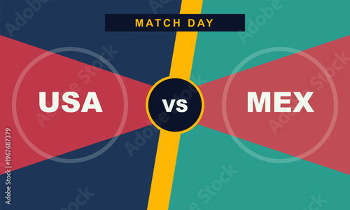 Hand-drawn vibrant sports match day graphic featuring USA versus Mexico rivalry with bold geometric design and authentic illustration