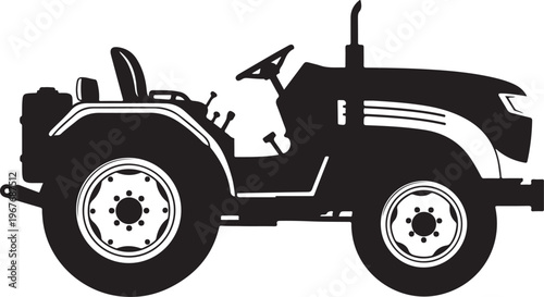 Black Silhouette of a Tractor on White Background Illustration