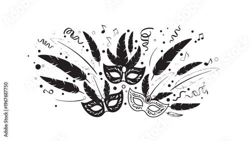 Colorful Carnival Masks with Feathers and Decorative Elements for Festival Celebrations.