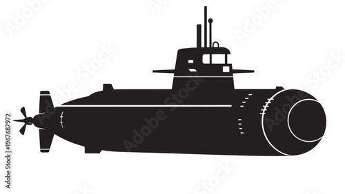 Submarine Illustration Showing Underwater Naval Vessel in Profile View.