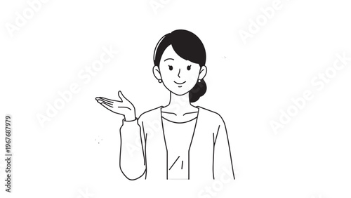 Simple Line Drawing of a Woman Gesturing with Her Hand in a Casual Pose.