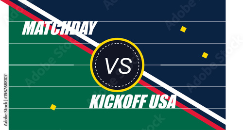 Hand-drawn American football matchday banner with diagonal green field lines and kickoff usa for professional team authentic illustration
