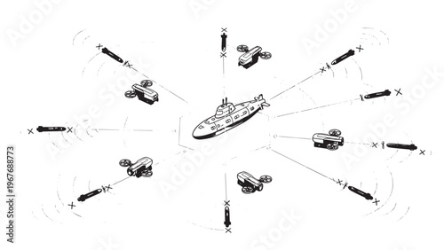 A detailed illustration of various modes of transportation arranged in a circular pattern.