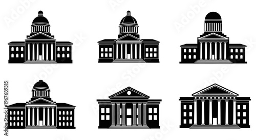 Classical Government Architecture Buildings Vector Silhouette Icon Set