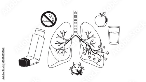 Illustration of Asthma and Respiratory Health with Related Elements.