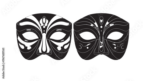 Intricate Black and White Masks with Artistic Patterns for Cultural Events.