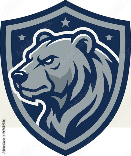Bear Head Shield Emblem Logo.
