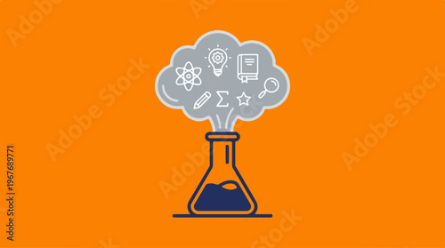 Beaker with thinking brain symbols.