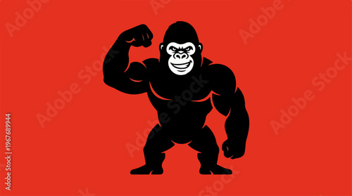 Black Gorilla Silhouette Flexing Muscle.