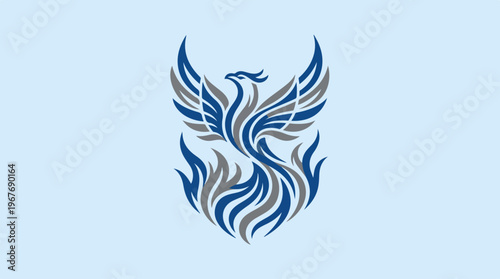Blue Phoenix Bird Logo Design.