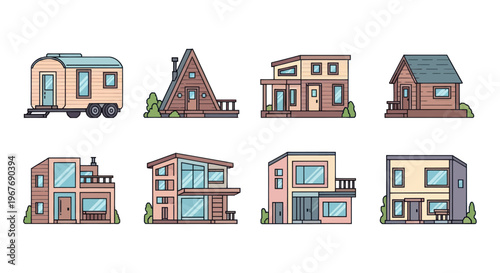 Flat Style Cartoon Houses and Tiny Home Collection