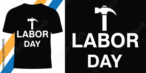 Labor day t-shirt design with hammer icon for workers