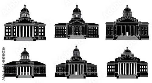 Government  Education Capitol Buildings Black  White Vector Icons Set