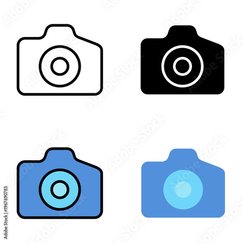 camera icon collection of various styles for design branding, print and digital media