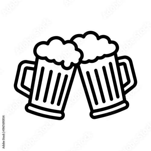 Clinking Beer Mug Cheers Outline Icon for Celebration and Bar Menu