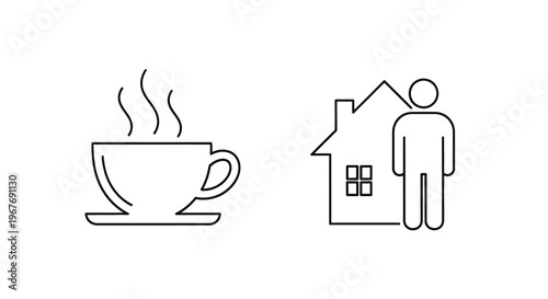 Man standing beside a house with coffee.