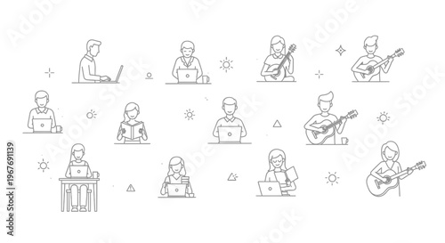 People doing various musical activities.