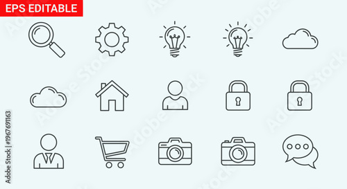 Editable line icons for business concepts.