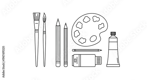 Art supplies on a table.