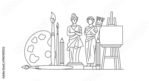 Two artists standing with painting tools.