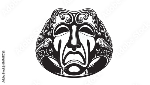 Intricate Black and White Mask with Artistic Design and Cultural Significance.