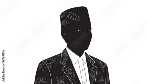 Silhouette of a Man Wearing Formal Suit and Tie in Black and White.