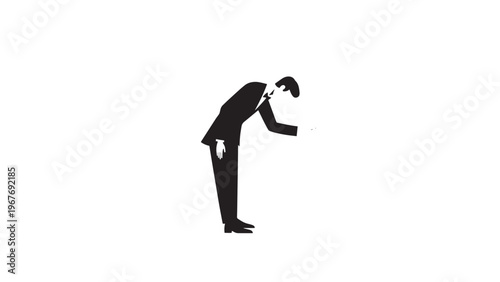 Silhouette of a person bowing with hands raised in a gesture of greeting or respect.