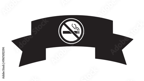 No Smoking Sign on a Black Ribbon Banner for Public Awareness.