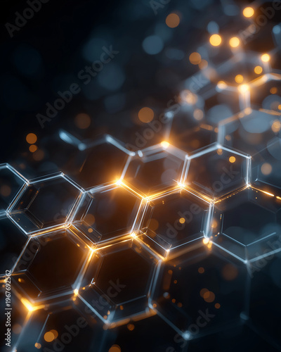 Glowing Hexagonal Structure: An abstract digital depiction of glowing hexagonal structures, emanating a sense of technological sophistication and interconnectivity.