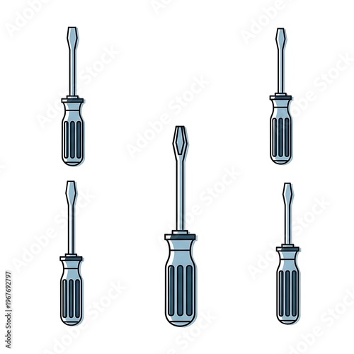 Vector Illustration of Screwdrivers and Tools Set
