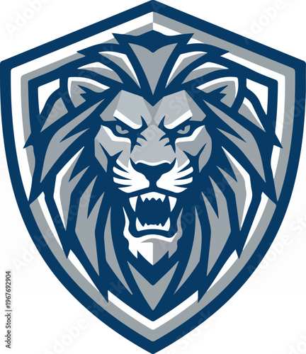 Lion Head Shield Emblem Logo.