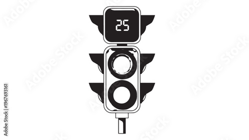Close-up of a Traffic Light Signal Display Showing Number 25 for Pedestrian Crossing.