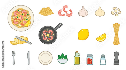 Food and kitchen utensil icons set.