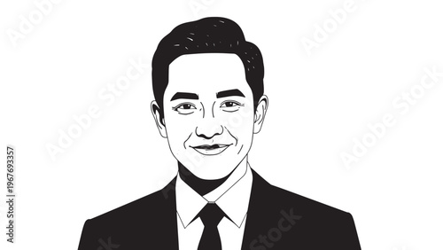 Black and White Portrait of a Man in Formal Attire with a Friendly Expression.