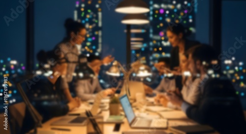 Blurred office meeting developing a robust business strategy for future growth and innovation