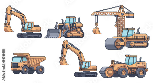 Construction Vehicles Flat Design Vector Set