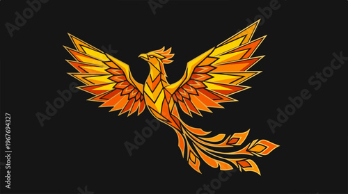 Phoenix Bird Rising From Flames.