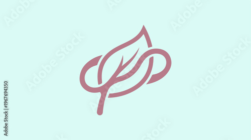 Pink leaf logo on blue.