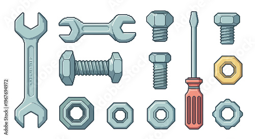 Tools, Wrench, Bolt, Nut, Screwdriver Icons Vector Set - Flat Design