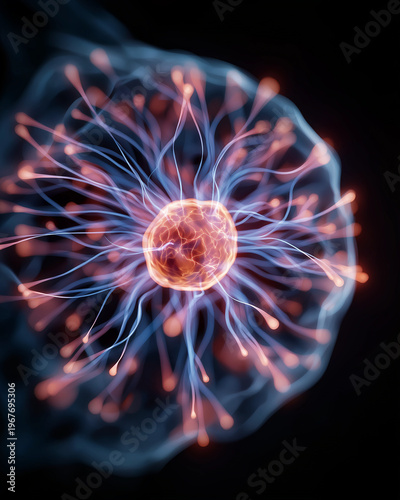 Plasma Sphere - Science and Art: Captivating image showcases the mesmerizing dance of electricity within a vibrant plasma sphere, its intricate network of glowing filaments. 
