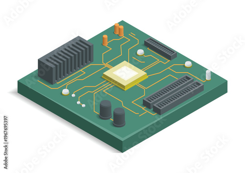 Isometric vector illustration of printed circuit board (PCB)